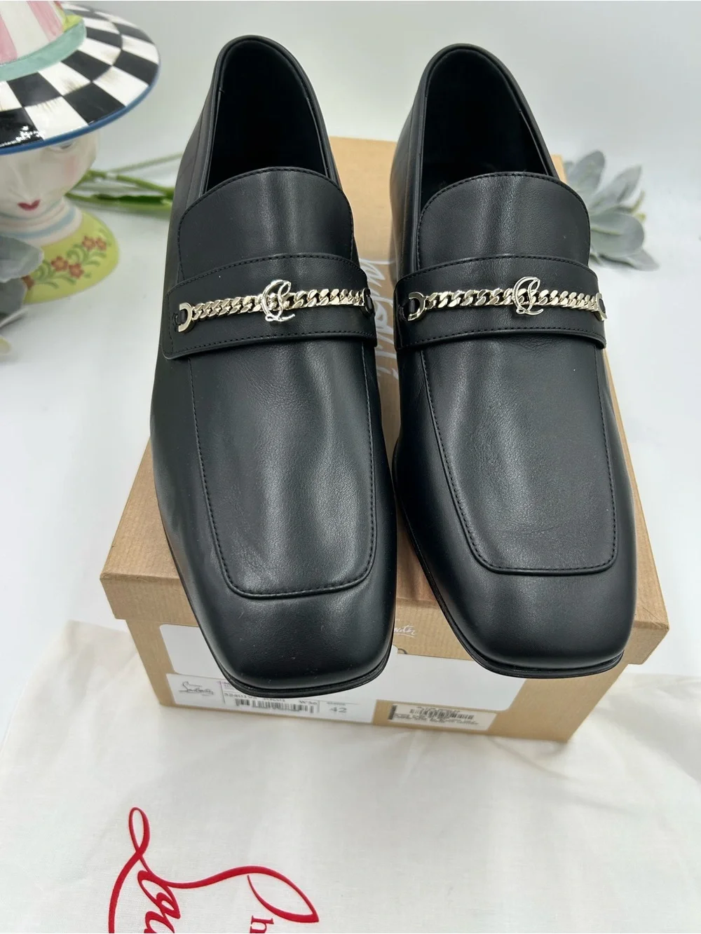Men's Christian Louboutin, MJ, Moc loafers CL chain logo size 42